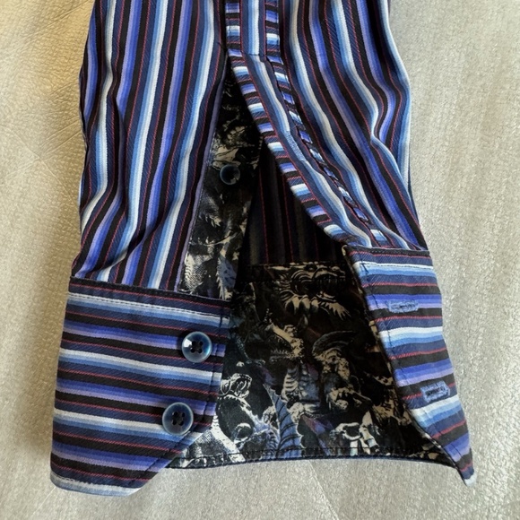Robert Graham Rare Dragons Pattern Mens Shirt Size XL Purple Blue Flip Cuffs - Picture 5 of 13